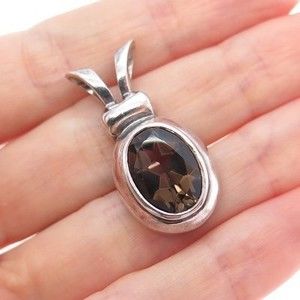 BOMA 925 Sterling Silver Vintage Real Smoky Quartz Oxidized Charm Pendant